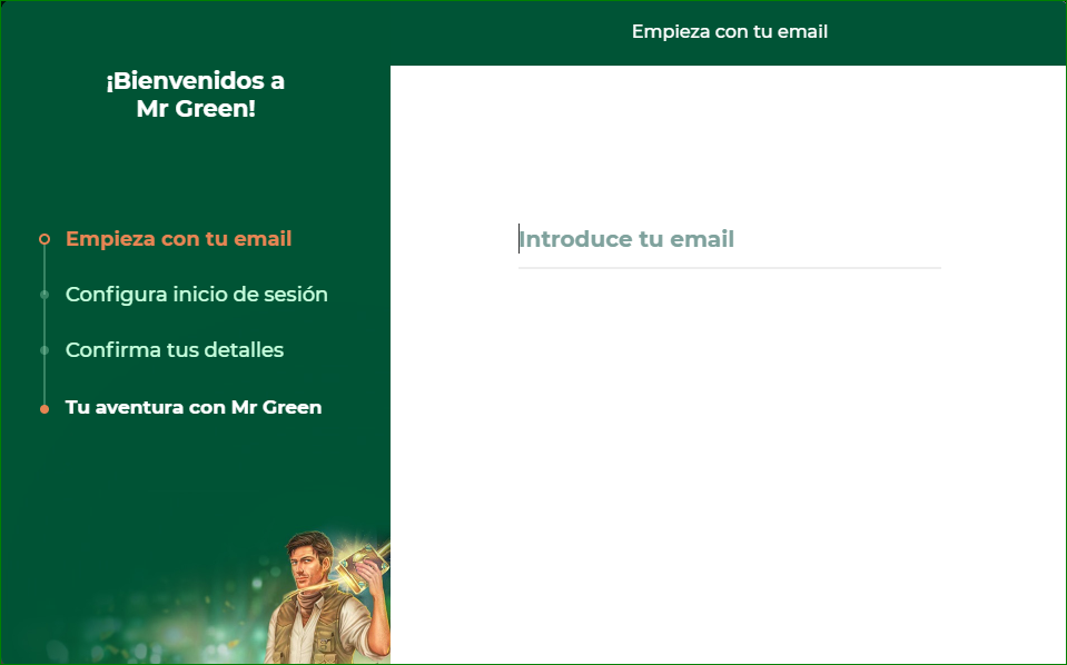 Mr Green formulario registro